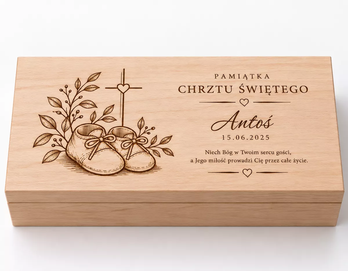 PUDEŁKO NA PIENIĄDZE prezent pamiątka CHRZEST grawer personalizacja 18 cm na 10 cm W4