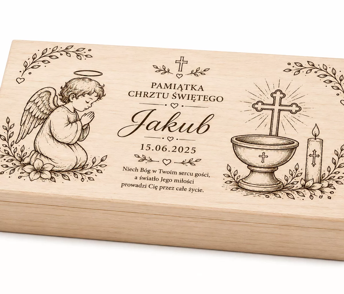 PUDEŁKO NA PIENIĄDZE prezent pamiątka CHRZEST grawer personalizacja 18 cm na 10 cm