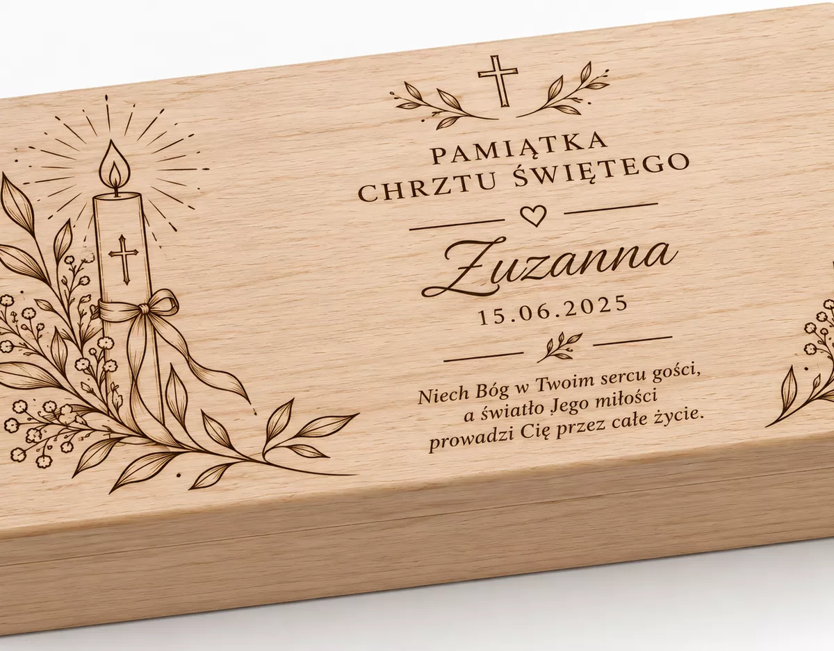 PUDEŁKO NA PIENIĄDZE prezent pamiątka CHRZEST grawer personalizacja 18 cm na 10 cm W6
