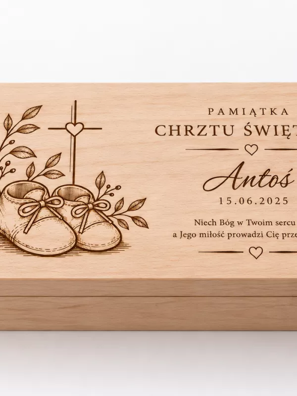 Produkt PUDEŁKO NA PIENIĄDZE prezent pamiątka CHRZEST grawer personalizacja 18 cm na 10 cm W4 Zdjęcie