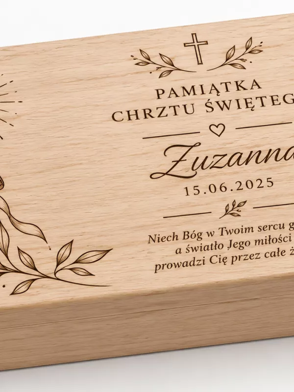 Produkt PUDEŁKO NA PIENIĄDZE prezent pamiątka CHRZEST grawer personalizacja 18 cm na 10 cm W6 Zdjęcie