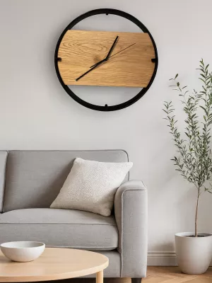 Drewniany zegar ścienny w metalowej ramie Driftwood