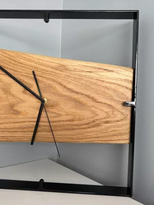 Drewniany zegar ścienny w metalowej ramie Driftwood nr 3