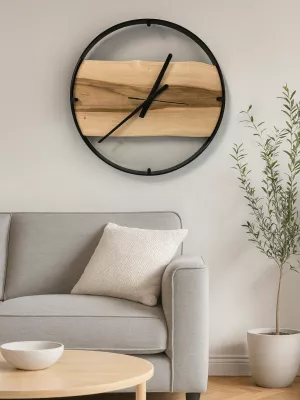 Drewniany zegar ścienny w metalowej ramie Driftwood