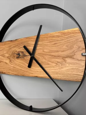 Drewniany zegar ścienny w metalowej ramie Driftwood nr 2