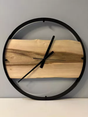Drewniany zegar ścienny w metalowej ramie Driftwood