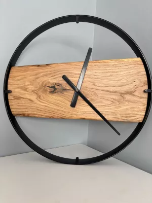 Drewniany zegar ścienny w metalowej ramie Driftwood nr 2