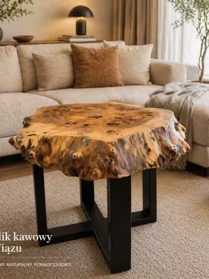 Stolik kawowy z plastra wiązu driftwood 2